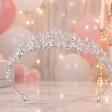 1pc Fashionable & Elegant Artificial Rhinestone Tiara - Sparkling Ball Crown, Graceful Dance Hair Accessory, Suitable For Prom, Graduation Ball, Party And Holiday Events - Silver - View 9