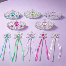 5 Sets Princess Crown And Snowflake Magic Wand Set, Heart-Shaped Rhinestone And Fairy Wand Combination, Dress-Up Accessories Set - Multicolor - View 9