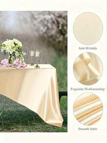1pc Satin Tablecloth, Rectangular Sequin Silk Tablecloth, Smooth Fabric, Suitable For Wedding Banquet Party Events, Champagne Color, Room Decoration - Champagne Gold - View 5