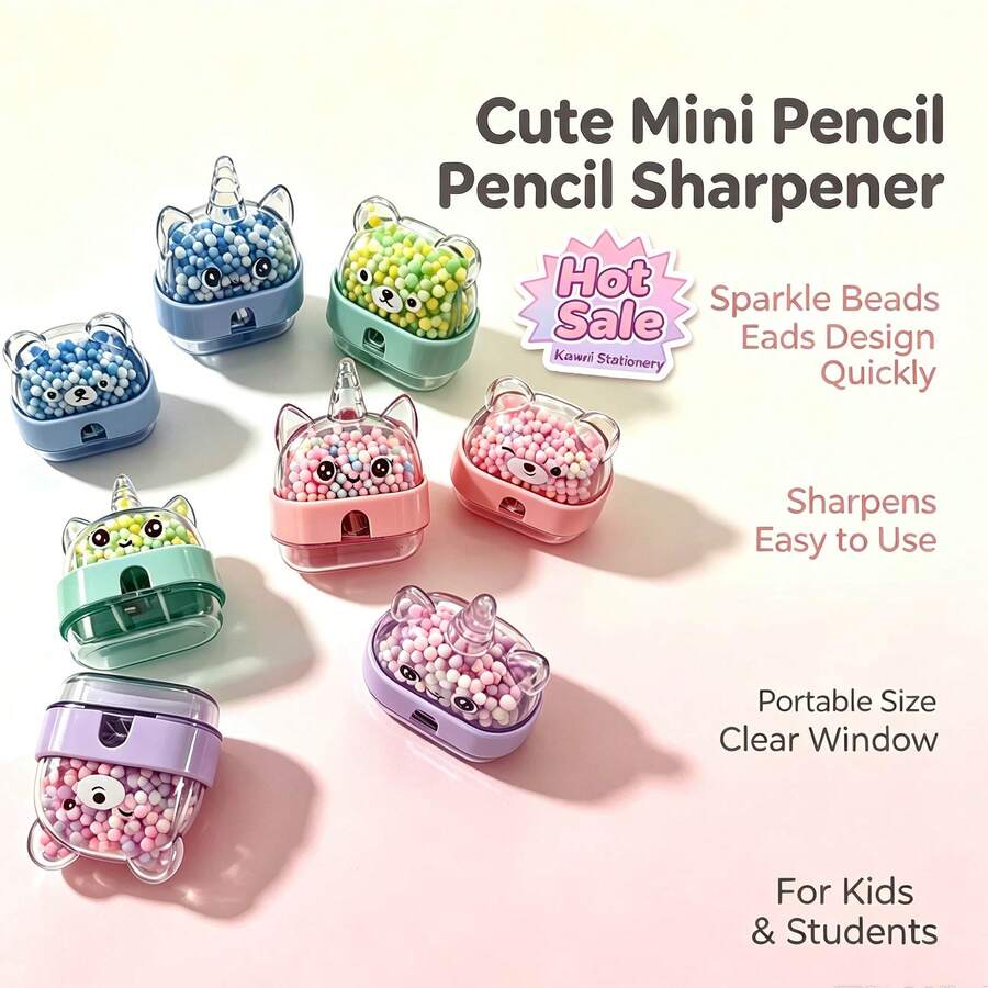 1pc Cute Bear Unicorn Shaped Pencil Sharpener (Random Color) Plastic Material Dual-Hole Design With Flip Cover - Easy To Use, Durable And Sharp, Ideal Choice For Students And Professionals, Essential Drawing And Office Tool - Suitable For School And Office Stationery | High-Quality Gift And Prize. - Multiple Colors and Random Styles - View 1