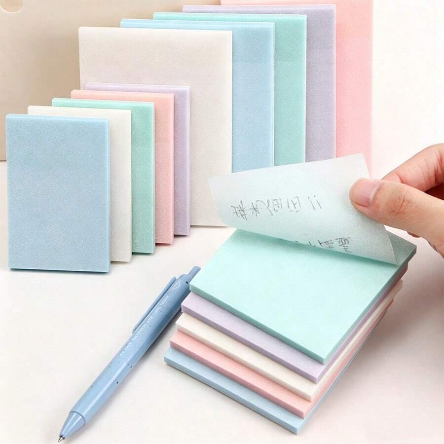 4pcs Back To School Season Pearlescent Matte Macaron Sticky Notes, Size 7.6*10.1cm, Semi-Transparent Matte Paper, Suitable For Students To Mark Key Points In Class, Book Page Dividers And Notes, Office Document Annotations And Messages, Meeting Key Points Recording. Also Can Be Used For Planner Decoration DIY, Checklist Memo, Material Indexing. Can Be Stuck On Books, Desktops, Folders, Daily Use For Study And Office, Memo Marking Stationery