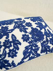 1pc Embroidered Floral Pattern Decorative Pillow Cover, Multi-Size & Multi-Applicable, Without Pillow Insert - Navy Blue - View 4