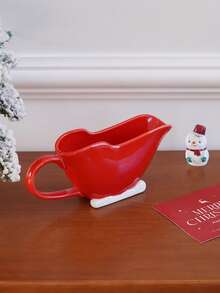 1pc Red Ceramic Gravy Boat, Sled-Shaped Sauce Boat, Gravy Box, Creamer Cup, Solid Color Espresso Pot, Suitable For Gravy, Warm Sauce, Salad Dressing, Milk, Holiday Dinner Tableware, Gift - Multicolor - View 6