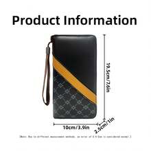 HOVI'S Men's Vintage Letter Pattern PU Leather Long Zipper Wallet, Colorblock Striped Design With Wrist Strap, 8 Card Slots Inner Zipper Pocket Clutch - Black - View 6