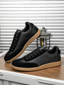 Men's Retro Black Training Casual Sports Shoes, Versatile Everyday Casual Sneakers, Lace-Up Flat Casual Shoes For Office And Commuting - Black - View 2