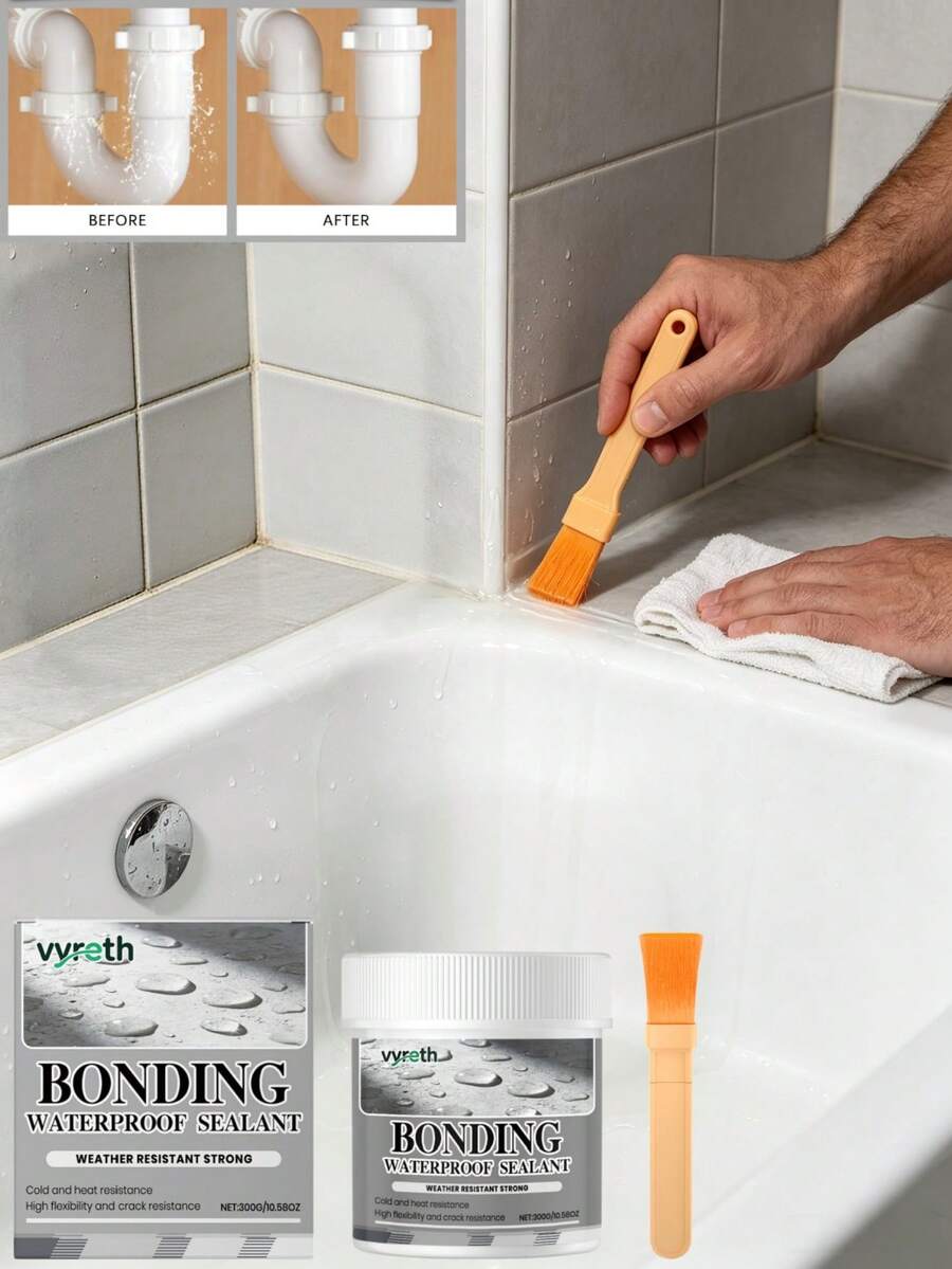 Transparent Invisible Waterproof Sealant, Home Drain Gap Waterproof Coating Glue, Indoor/Outdoor Universal No-Tile-Removal Leak Repair Waterproof Glue, Roof Crack, Bathroom Window Sill, Wall Corner Water Pipe Leak Repair Tool, High Elasticity Anti-Crack Resistant To High/Low Temperature, Brush-On Film Colorless Transparent Without Damaging Original Decoration - Multiple Styles - View 1