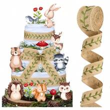 1pc Green Leaf Burlap Decorative Ribbon, Suitable For Gift Wrapping, Handmade DIY Crafts, Jungle Theme Party Decoration Ribbon - View 2