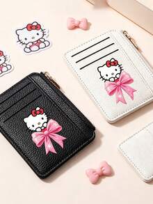 SANRIO Women Ultra Thin Card Holder Wallet With Zipper Pocket, Hello Kitty Print PU Leather Multi Slot Small Purse Minimalist Front Pocket Coin Case - Multicolor - View 7
