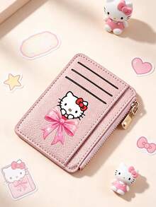 SANRIO Women Ultra Thin Card Holder Wallet With Zipper Pocket, Hello Kitty Print PU Leather Multi Slot Small Purse Minimalist Front Pocket Coin Case - Multicolor - View 9