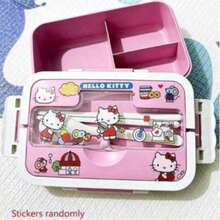 SANRIO 1pc Hello Kitty Authentic Melody & Cinnamoroll Large Capacity Cartoon Bento Box Set, Includes DIY Stickers, Cute Kuromi Microwave- Lunch Box, Adorable Meal Prep Container - Multicolor - View 11