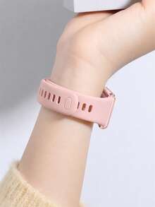 1件極簡風矽膠手錶錶帶，相容於 Band 8/9/10/11/11Pro/NFC 手環 - 粉色 - 查看 2