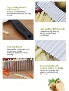 2-In-1 Wavy Potato Slicer Set, Stainless Steel Wavy Slicer Knife + Manual Press Wavy French Fry Slicer, Multi-Function Wavy Vegetable Slicer Tool, Suitable For Potatoes, Carrots, Cucumbers, Can Make Wavy Potato Chips, Wavy French Fries And Decorative Salad Slices - Multicolor - View 7