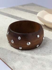 1pc Vintage Fashion Versatile Exaggerated Design Geometric Wide Wooden Bracelet For Women, Suitable For Daily Wear (Random Cut Pattern) - Multicolor - View 18