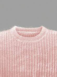 女款圓領羅紋素色燈籠袖長袖秋冬休閒百搭針織套頭衫－日常出遊、咖啡廳拍照必備 - 粉色 - 查看 6