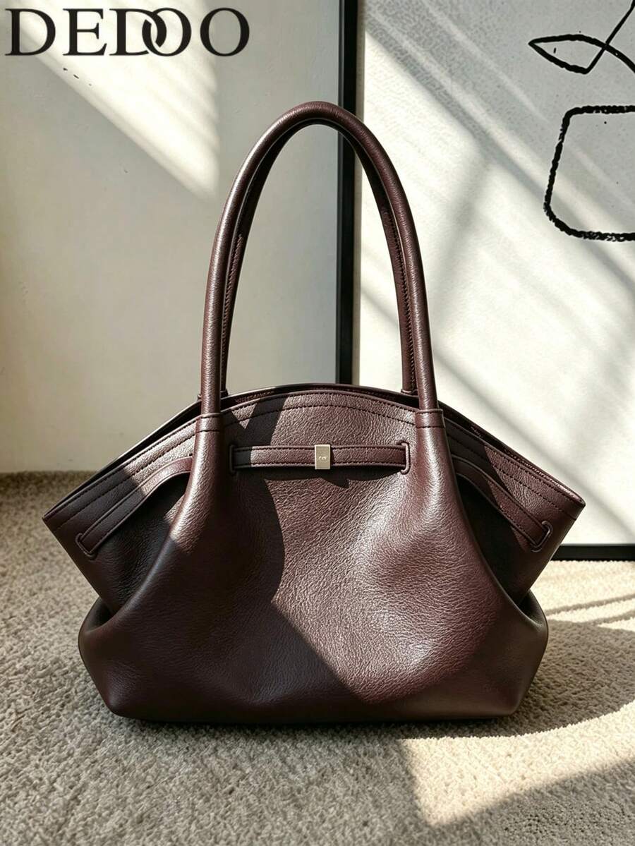 Dedoo 1pc FEISTURE Faux Suede Tote Bag, Large Capacity Solid Color Mature Elegant Ladies Handbag, Retro Style Work Bag Suitable For Girls, Women, College Students, Office Ladies