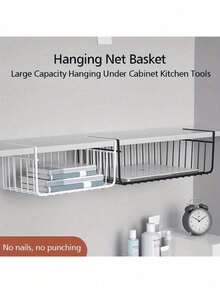 1pc Under Cabinet Storage Rack, Metal Basket, Hanging Storage Basket, Space Saving Additional Storage Rack And Slip-On Storage Basket Organizer For Kitchen Counter Restaurant Use - Multicolor - View 2