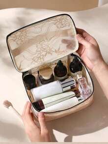 2/1pc Chinese Style Lace Cosmetic Bag Large Capacity Water-Resistant Wash Bag Travel Storage Bag Portable Multi-Functional Handbag - Multicolor - View 6