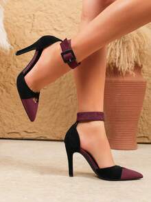 Zapatos de tacón alto de aguja con punta puntiaguda elegantes para mujer, zapatos de noche de vamp bajo a la moda, versátiles para fiestas y oficina - Burdeos - Ver 3