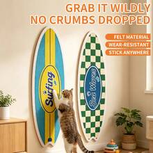 Surfboard Shaped Self-Adhesive Cat Scratching Board, Wall-Mounted Wear-Resistant Non-Shedding Cat Scratching Pad, Furniture Protection Anti-Scratch Wall Protector, Furniture Decor Cat Scratching Toy Pet Supplies - 25*80cm Blue and Yellow American Style Stripes - View 13