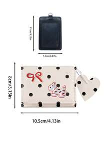 Sweet Polka‑Dot Bow And Dog Decor Pu Small Wallet, Heart Charm Card & Id Document Holder Purse, Cute Gift For Birthday Christmas Halloween For Girls - Multicolor - View 11
