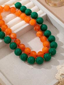 OABE 2pcs/Set Kalung Manik-Manik Berlapis Dua Warna Hijau Dopamin & Oranye Gaya Bohemian untuk Pemakaian Sehari-hari Wanita - MultiWarna - View 6