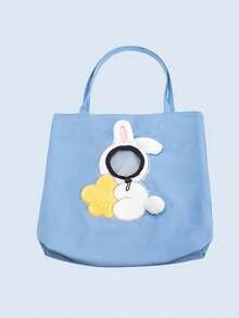 Little Bee Cartoon Embroidered Pet Shoulder Bag, Breathable Visible Window Canvas Portable Cat Travel Tote Bag - Multicolor - View 16