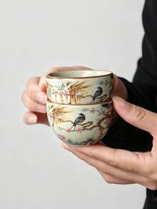 1/2/4/6pcs New Chinese Style Ceramic Tea Cups, Elegant Floral & Bird Painted Host Cup, Tea Room Cup, Home Cup, Afternoon Tea Single Cup, Tea Tasting Cup, Drinking Cup, Tea Set, Gift - Multicolor - View 3