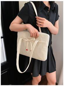 Sac pour ordinateur portable avec motif de nœud, 14 pouces, grande capacité, avec poignée et bandoulière, pour les trajets quotidiens. - Blanc - Voir 2