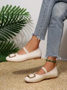 2026Women's Spring New ArrivalTrendsGold Chain Elegant Slip-On Loafers,Lightweight, Comfortable, VersatileRubber Flat Shoes - Beige - View 12