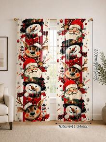 2pcs Cartoon Christmas Vertical Stacked Character Curtains, Santa Claus Snowman Reindeer Snowflake Candy Print, Polyester Material, Pocket Rod Installation, Merry Christmas Decoration 2027 Home Seasonal Bedroom Living Room Kitchen Bathroom Laundry Room Curtains, New Year Decoration, Machine Washable, Good Light Transmittance, Christmas Atmosphere Decorative Curtains, Multiple Sizes Available, 2D Flat Print, Super Cool Decorative Curtains - Multicolor - View 15