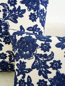 1pc Embroidered Floral Pattern Decorative Pillow Cover, Multi-Size & Multi-Applicable, Without Pillow Insert - Navy Blue - View 9