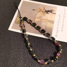 1pc DIY Beaded Glass Chain Wrist Strap Keychain Phone Lanyard Camera Strap Phone Case Accessory Pendant - Multicolor - View 6