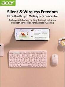 Acer Dual-Mode Wireless Charging Keyboard And Mouse Set, 2.4G Bluetooth Silent Round Keycaps, Color-Block Portable Office Keyboard And Mouse, Compatible With Multiple Devices - View 16