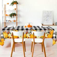 4 Paket/1 Buah Taplak Meja Kotak-kotak Musim Gugur Taplak Meja Plastik Motif Taplak Meja Kotak-kotak Hitam Putih Motif Buffalo dengan Taplak Meja Musim Gugur Sekali Pakai untuk Ruang Makan Dapur Pesta Thanksgiving Musim Gugur 54 X 108 Inci - MultiWarna - View 7