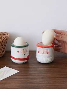 1pc Christmas Santa Claus Ceramic Egg Cup, Snowman Ceramic Egg Cup, Creative Exquisite Hand-Painted Egg Cup, Practical, Suitable For Restaurant Kitchen Egg Tableware, Dining Table Coffee Table Decoration Ornament, Tableware, Christmas Holiday Decoration - Multicolor - View 3