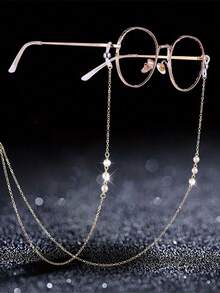 1pc Minimalist Faux Pearl Metal Eyeglasses Chain, Eyeglasses Lanyard, Women's Glasses Chain, Reading Glasses Chain, Elegant Fashion Glasses Decorative Cord, Eyeglasses Hanging Strap, Eyeglasses Band, Silicone Anti-Slip Eyeglasses Neck Strap, Face Mask Decorative Cord - Multicolor - View 8