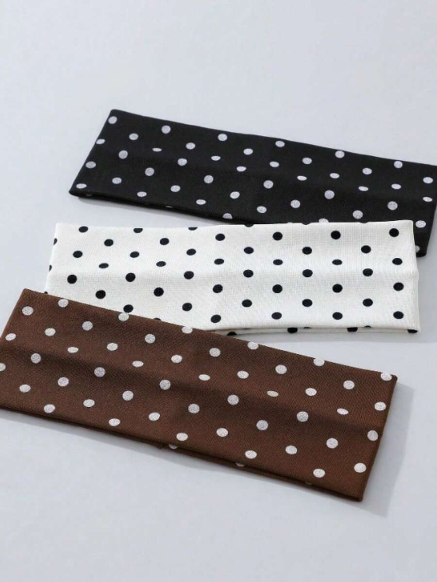 3pcs/Set Fashion Women's Polka Dot Print Soft Non-Slip Headband, Elastic Yoga Sports Hair Accessory, Versatile For Daily Wear And Multiple Occasions - Multicolor - View 1