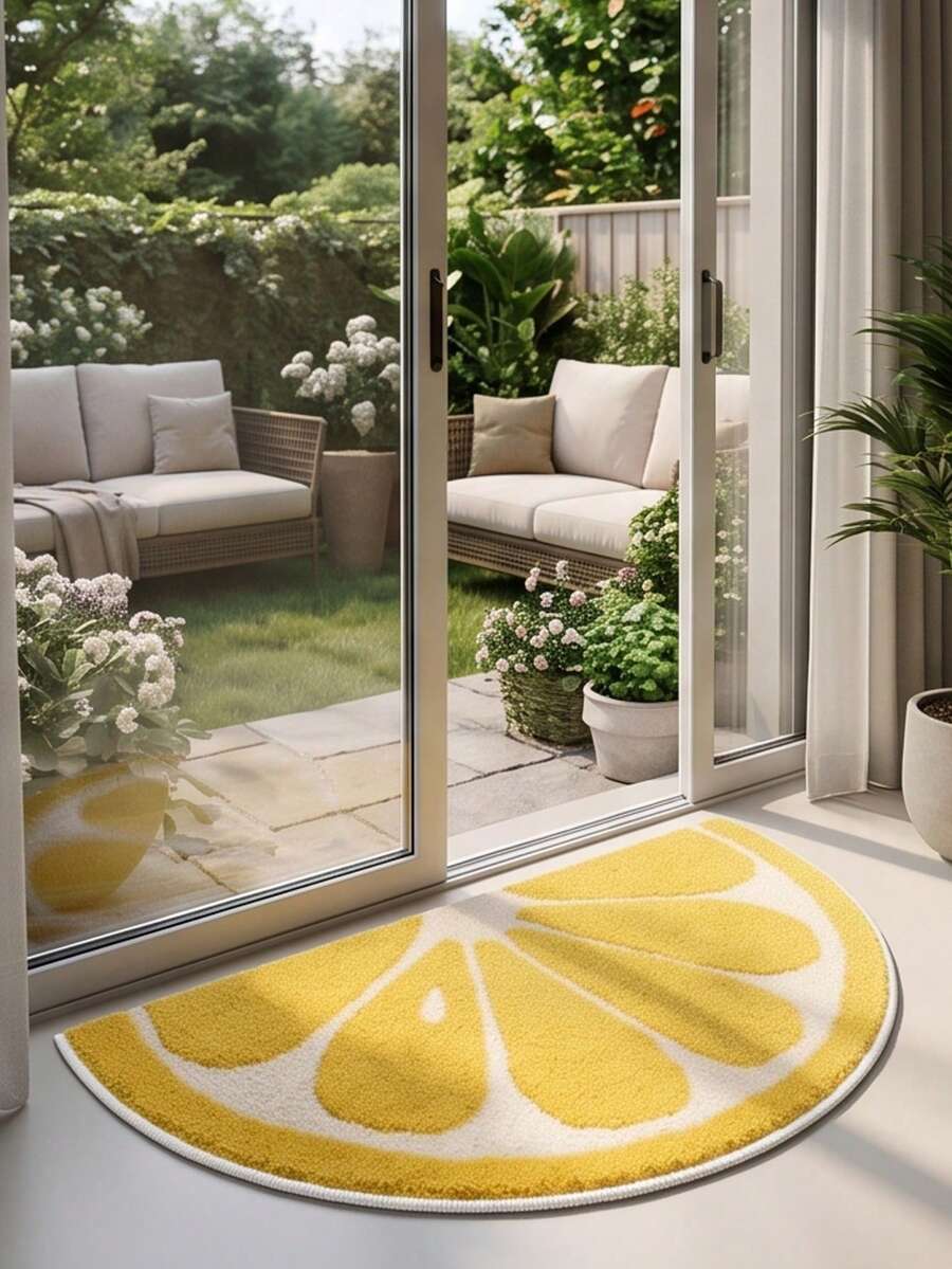 1pc, Washable Non-Slip Fruit Sliced Half-Circle Velvet Carpet, Machine Washable, Summer Essential, Fresh Nordic Style, Suitable For Entryway, Bathroom Door, Kitchen, Sunroom, Children's Room And Other Scenes, Easily Create A Refreshing And Healing Home Atmosphere, Carpet, Rug, Carpet Living Room, Kitchen Mat, Carpet For Bedroom, Bathroom Mat, Rug Bedroom, Room Decor, Rugs For Living Room, Kitchen Rug, Hallway Runner, Washable Rug, - Multicolor - View 1