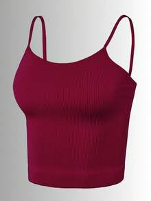 Top tank blusa de mujer canalé de tirantes estampado liso crop básico varios colores - Burdeos - Ver 4