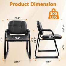 Waiting Room Guest Chair With Bonded Leather Padded Arm Rest For Office Reception And Conference Desk Black With Sled Base 2 Pack - Inky - View 4