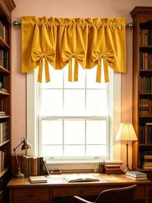 1PC New Red Bow Velvet Designer Decorative Small Window Curtain, Light-Filtering Kitchen Curtain For Multiple Uses, Rod Pocket Design, Fresh Style Finished Short Curtain - Gold - View 6
