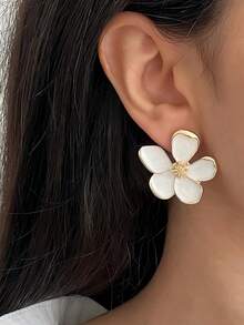 Random Style 6pcs/2pcs Simple Fashion Floral Drip Oil Earrings Set, Women's Sister Vacation Date Gift, Daily Casual Party Wedding Matching - Multicolor - View 4