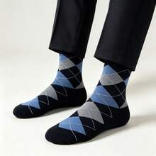 1/4pairs Men's Crew Socks, Mid Calf Socks,Classic Casual Business Dress Socks,Argyle Striped Polka Dot Solid, For Office, Work Daily Wear - Multicolor - View 7