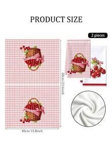 2pcs Sweet Country Style | Red Cherry Plaid Kitchen Tea Towels, Soft Absorbent Microfiber Hand Towels, Suitable For Kitchen Decor, Dining Table Decor, Bathroom Decor Towel Set, A Warm Gift For Friends And Family - Multicolor - View 3