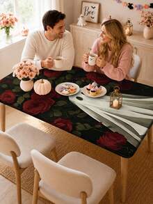 1pc Wrinkle-Resistant Rectangular Halloween Theme Elastic Tablecloth, Pumpkin & Skull Halloween Print Tablecloth, Reusable Party Tablecloth, Suitable For Outdoor Patio Dinner, Halloween Garden Party, Outdoor Autumn Holiday Decor - C - View 9