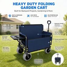 Littleox Folding Wagon With Bench Seat And Rear Tabletop Heavy Duty Beach Cart 500lbs Capacity All Terrain Collapsible Utility Wagon For Camping Gear - Dark Blue + Steel - View 6