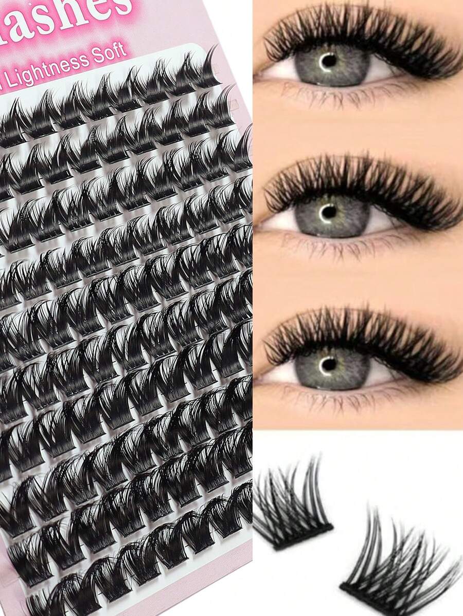 10-Row Large Capacity Segmented Fluffy False Eyelashes, Black Stem Single Cluster Lashes, Thick Natural Manga Big Eye Style, Beginner Self-Application Segmented Eyelashes - View 1