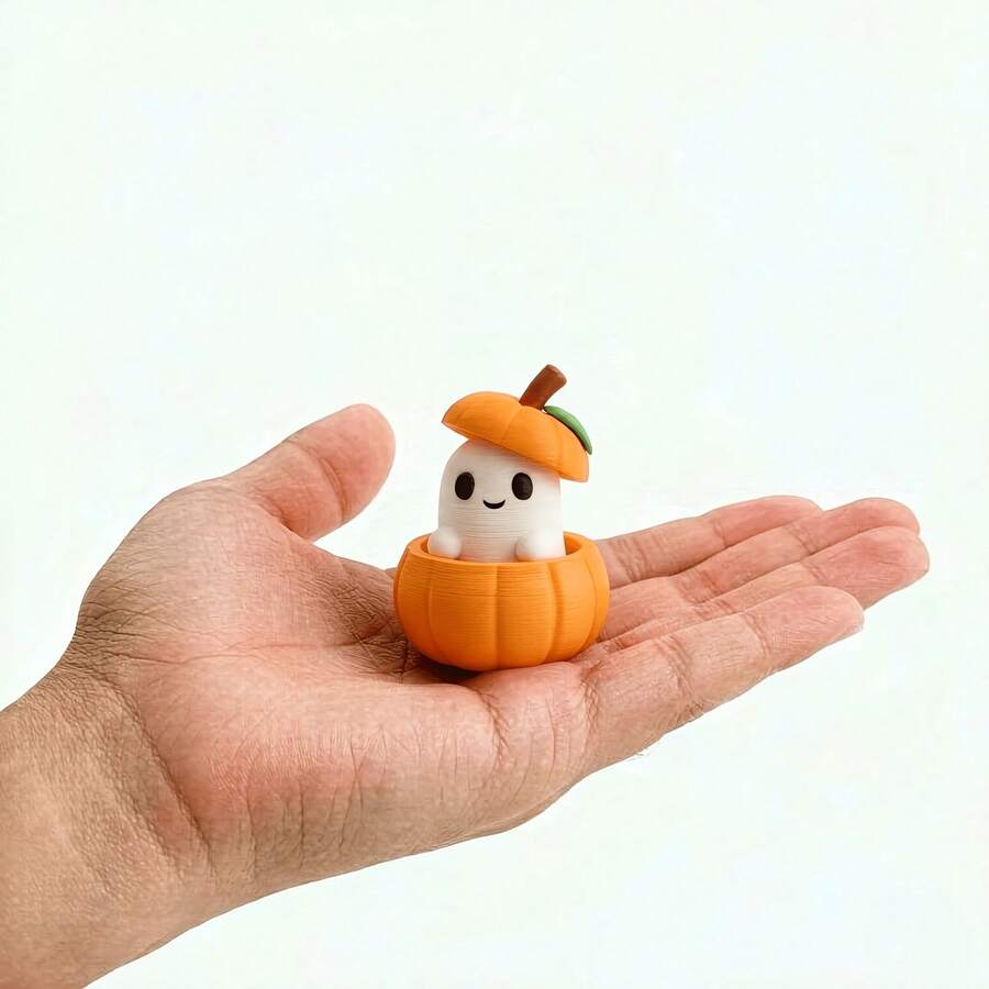 This Set Features A Creative 3D Halloween Pumpkin Ornament, Complete With A Pumpkin Base, A Ghost Figure, And A Hat-Perfect For Tabletop Decor, Festive Scene Styling, And Halloween Gifting. - Multicolor - View 1