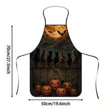 1pc Halloween Cats & Bats Print Apron, Featuring Full Moon, Cats Sitting On Wooden Fence, And Spider Web Pattern, Durable Cooking Apron Suitable For Bakers, Cake Decorators, Pet Groomers, Painters, Nail Artists - Personalized Gift For Home And Professional Chefs - Multicolor - View 14