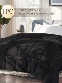 1pc Quilted Down Comforter, Super Soft Skin-Friendly, Black Inner Core, All-Season Use, Lightweight & Breathable, Down Alternative Bedding, Home Bedding, Luxury Hotel Series Bedding, Student Dorm Essential, Room Decor, Winter Decor - Black - View 3